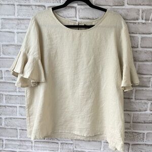 NWT For Cynthia 100% Linen ruffle sleeve blouse top size XL